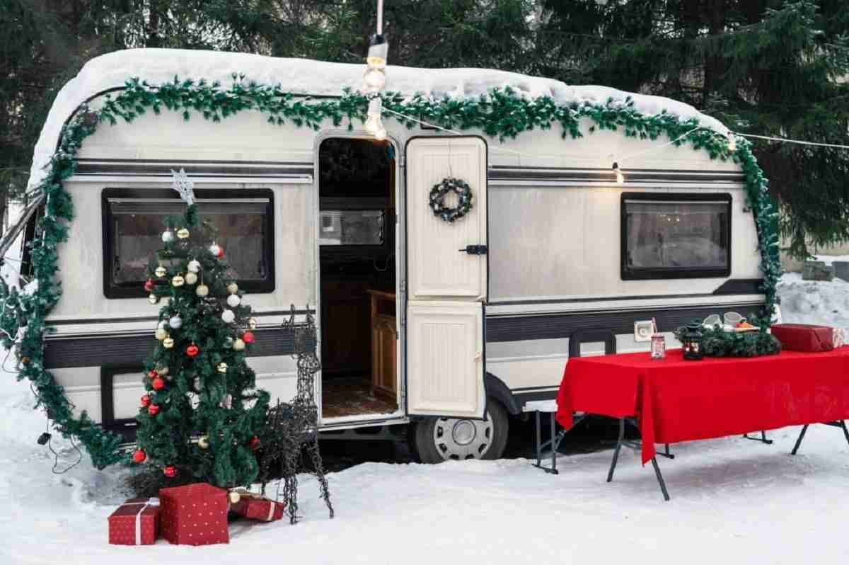 A festive caravan-themed gift display.