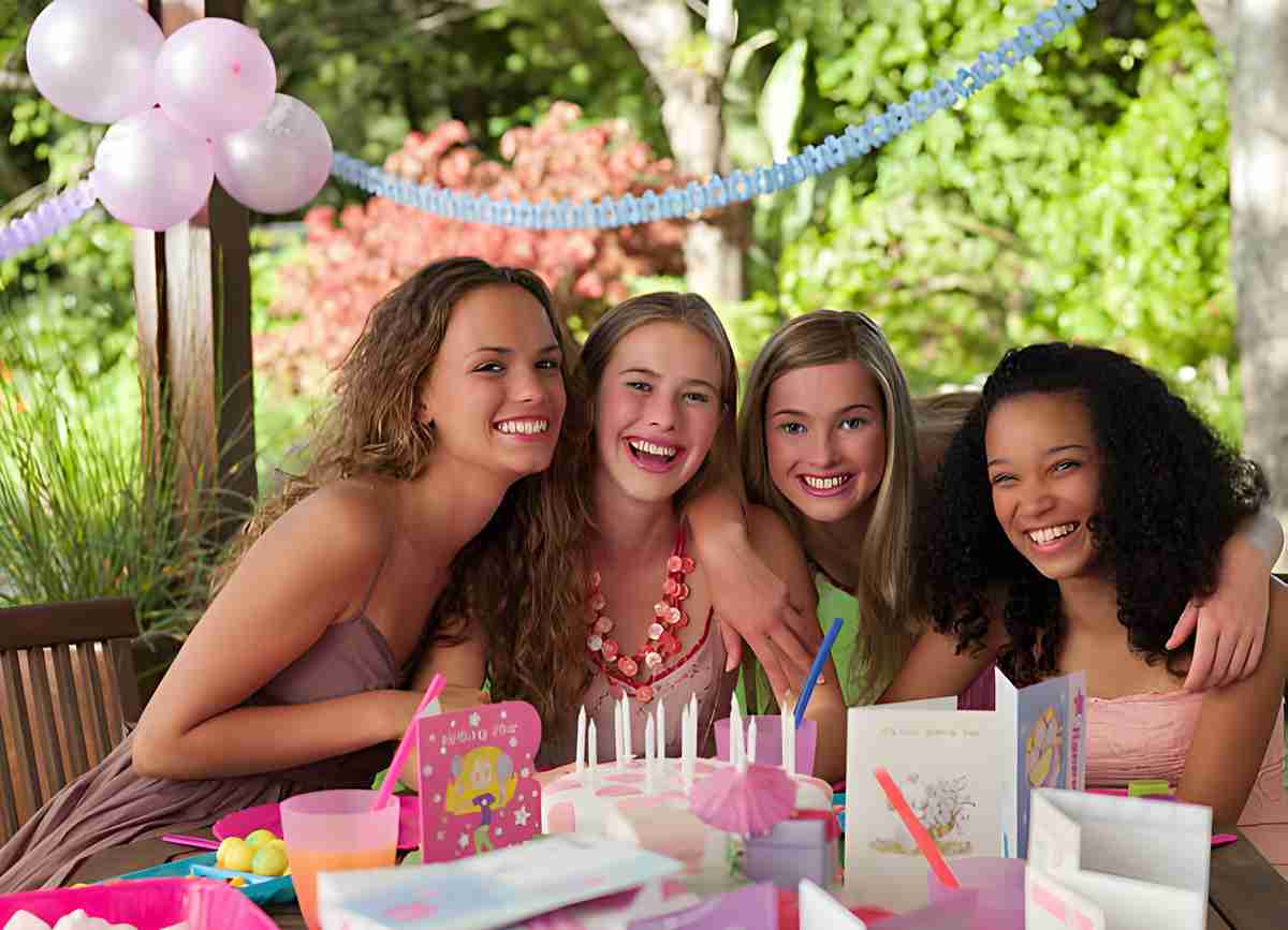 Four teenage girls at a birthday party